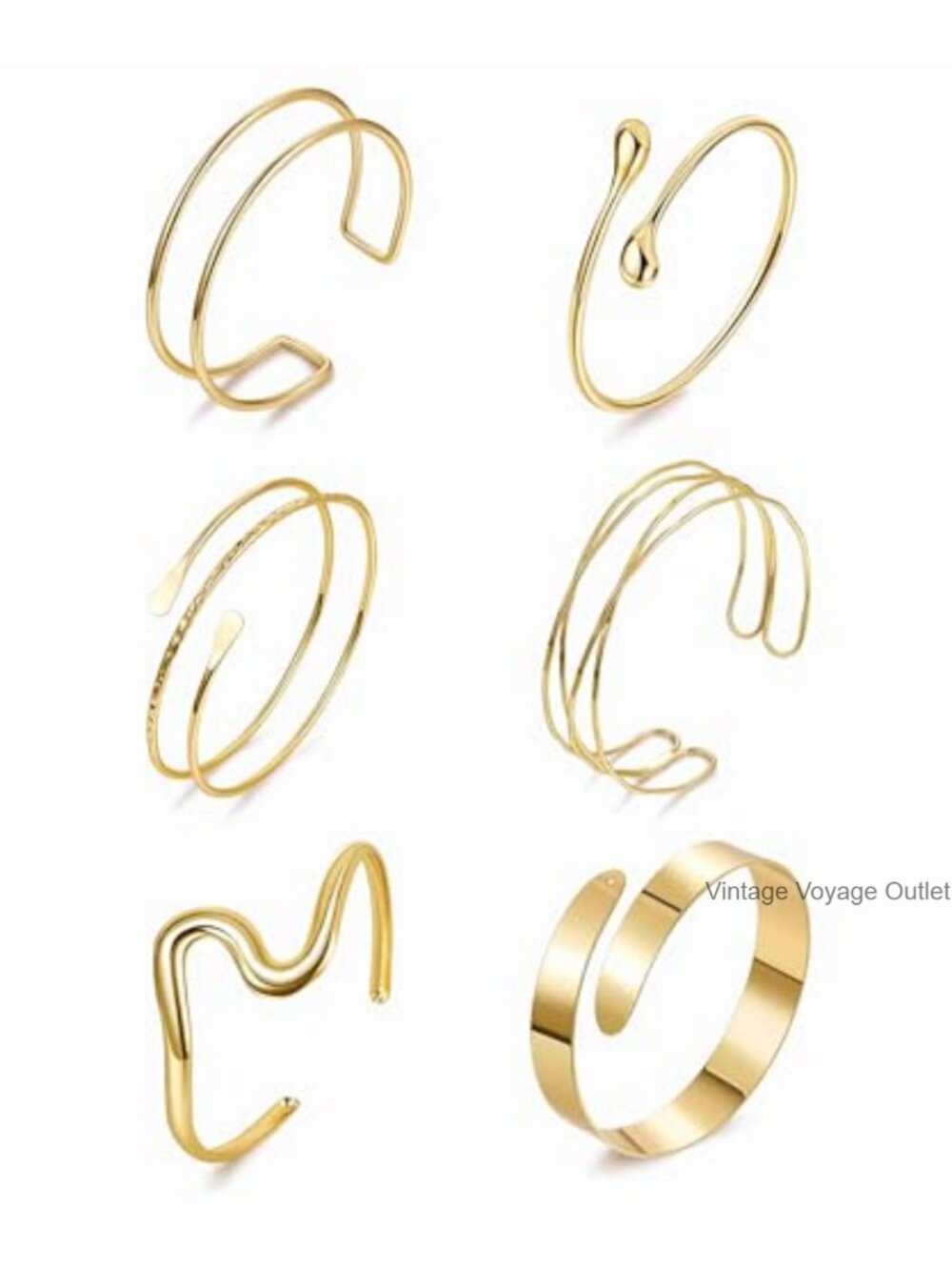 6PCS Gold Upper Arm Cuff Bracelet Set Adjustable Open Cuffs for Women